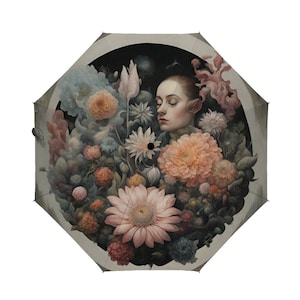 Umbrella with surrealist flowers, Gothic pattern umbrella, gothic design umbrella, gothic style umbrella, Umbrella with gothic flowers