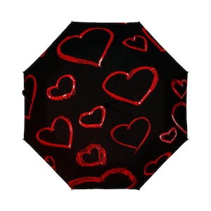 Black umbrella with Red Hearts, lucky heart design Umbrella, heart umbrella, rain umbrella, Unique umbrella, Designer Umbrella,Cute umbrella