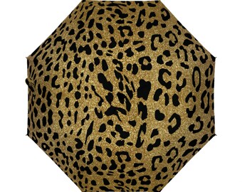 Silvery leopard pattern umbrella, Glitter Umbrella with leopard pattern, Leopard print umbrella, designer umbrella, leopard pattern accesory