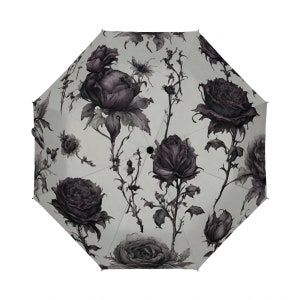 Gothic style umbrella, goth umbrella, floral umbrella, designer umbrella, unique umbrella, cute umbrella, black and white umbrella