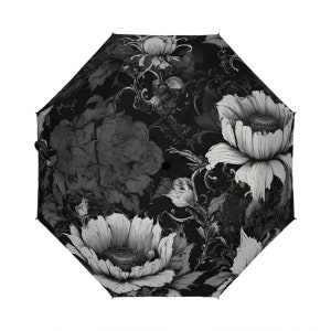 Gothic umbrella, goth umbrella, floral umbrella, designer umbrella, unique umbrella, cute umbrella, black and white umbrella