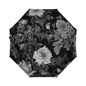Gothic style umbrella, goth umbrella, floral umbrella, designer umbrella, unique umbrella, cute umbrella, black and white umbrella