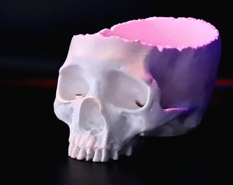 Cuenco de dulces con calavera impresa en 3D: decoración gótica de Halloween, plato de dulces espeluznante