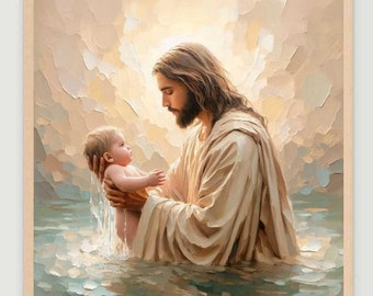 Un regalo de vida, arte cristiano, Jesús con el bebé, impresión de Jesús, arte católico, arte SUD, arte bíblico, Cristo y los niños, arte de Jesús, bautismo cristiano
