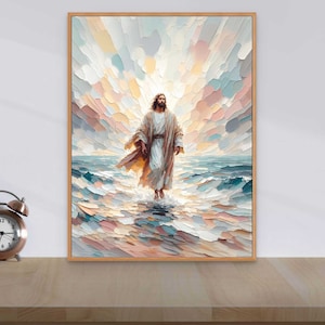 Jesus geht auf dem Wasser Gemälde, christliche Kunst, Jesus Christus geht auf dem Wasser, HLT Kunst, Bibel Vers Kunst, Bibel Skizzen, christlichen bedruckbar