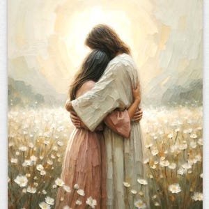Jesús te ama, Arte mural cristiano, Arte cristiano para mujeres, Arte de Jesús, Pintura SUD, Láminas bíblicas, Jesús con niña, Arte de Jesús, Lámina de Jesús