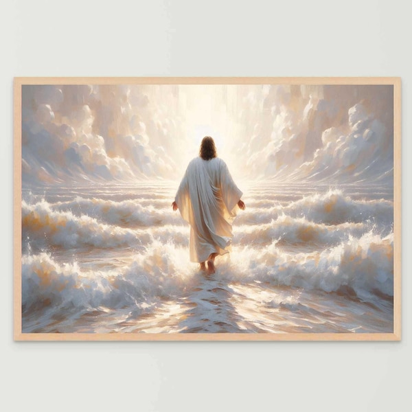 Hans mirakel, kristen konst, Jesus går på vatten, Jesusbild, Mormonska dagböcker, bibelväggkonst, Jesusmålning, Jesuskonst, kristna tryck
