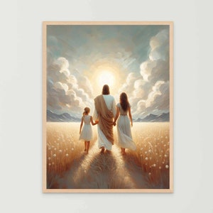 Walk Together Art, Christian Wall Art, Jesus Walking with Girl, Jesus Wall Art, LDS Print, Bible Painting, Christ with Woman, Jesus Painting
