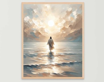 Jesus Walking on Water, Christian Wall Art, Jesus Christ Walking on Water Painting, LDS Art, Digital Bible Wall Art, Christian Miracle Art