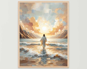 Towards the Sun, Christian Art, Jesus Walking on Water, Will Walk with Jesus, Jesus Picture, LDS Art, Bible Wall Art, Christian Printable
