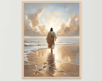 Pasos Santos, Arte Cristiano, Jesús Caminando sobre el Agua, Pintura de Jesús, Pintura SUD, Impresiones de la Biblia, Imagen de Jesús, PNG Cristiano, Impresiones de Jesús