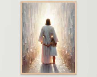 A salvo con Cristo, Arte cristiano, Jesús y la niña, Láminas de Jesús, Arte SUD, Arte bíblico, Jesús y los niños, Imagen de Jesucristo, Láminas religiosas
