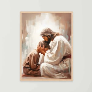 Tu Salvador, Arte Cristiano, Jesús y el Niño, Pintura de Jesucristo, Arte SUD, Arte de pared con versículos bíblicos, Arte de Jesús con niños, Jesús imprimible