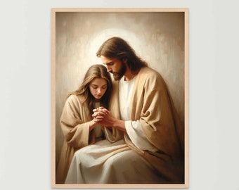 La manera en que Él ama, arte mural cristiano, arte de Jesús y una niña, pintura de Jesús, arte mormón, arte mural con versículos bíblicos, arte cristiano para mujeres, arte de Jesús