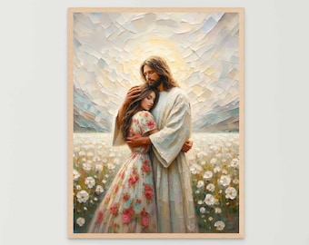 Trovare Gesù, pittura cristiana, Gesù e una donna, immagine di Gesù, arte LDS, arte della parete della Bibbia, Gesù con ragazza, arte della parete di Gesù, arte cristiana