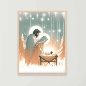 Birth of Christ, Christian Art, Nativity Art, Christmas Art, Jesus Wall Art, LDS Art, Bible Prints, Mary Joseph Jesus, Bible Printable Art