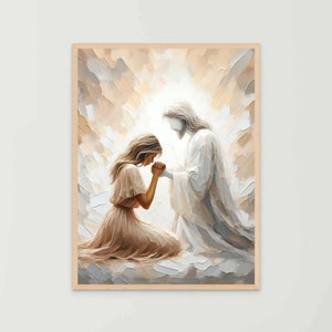 Faith in Him, Christian Art, Jesus and Girl, Jesus Art, LDS Art, Bible Prints, Christian Watercolor Painting, Jesus Praying with Woman Print