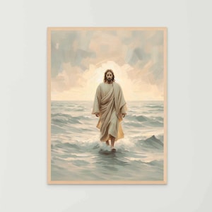 Sea of Miracles, Christian Watercolor Painting, Christian Art, Jesus Walking on Water, Jesus Art, LDS Prints, Bible Art, Picture of Jesus