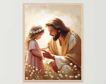 His Loving Touch, Modern Christian Art, Jesus and Girl, Picture of Jesus Christ, LDS Painting, Bible Art, Jesus and Kids Art, Jesus Painting