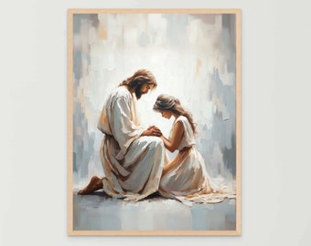 Fe en ti, Arte de la pared cristiana, Jesús y la mujer, Arte del pastor de Jesús, Arte SUD, Pintura bíblica, Imprimible cristiano, Arte de la pared de Jesús y la niña