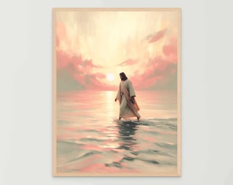 El amanecer de los milagros, arte mural cristiano, Jesús caminando sobre el agua, arte de Jesucristo, arte mormón, impresiones bíblicas, arte de Jesús caminando sobre el agua, Jesús PNG