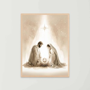 Star of Bethlehem Nativity Art, Christmas Christian Art, Holy Family Painting, Joseph Mary and Baby Jesus, Bible Wall Art, Birth of Jesus
