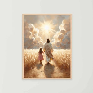 Walk with Jesus, Modern Christian Art, Jesus Walking with Girl, Picture of Jesus, LDS Art, Bible Verse Wall Art, Jesus and Kids, Jesus Art