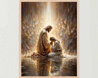 Sueño de Cristo, Decoración cristiana del hogar, Jesús orando con una mujer, Arte de Jesús, Arte católico, Pintura bíblica, Láminas de arte de Jesús, Imagen de Jesús
