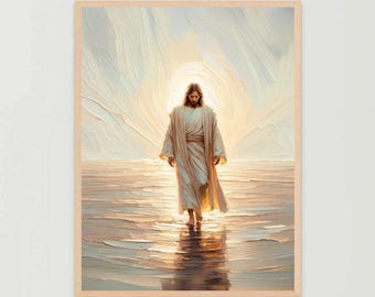 Jesús caminando sobre el agua, arte mural cristiano, pintura de Jesús, imagen de Cristo, decoración cristiana para el hogar, arte SUD, arte bíblico, pintura cristiana