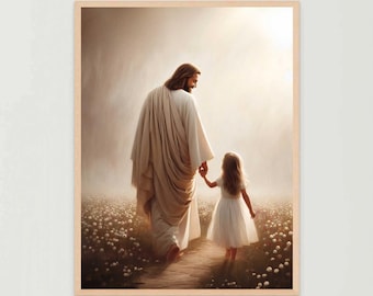 Trons resa, kristen väggkonst, Jesus och flicka, Jesuskonst, LDS-konst, bibelversväggkonst, Kristus med barn, bild av Jesus