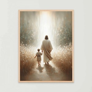 Follow The Savior, Christian Painting, Jesus with Boy, Jesus Wall Art, LDS Art, Bible Art, Jesus with Children, Jesus Prints, Jesus JPG