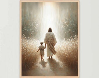 Follow The Savior, Christian Painting, Jesus with Boy, Jesus Wall Art, LDS Art, Bible Art, Jesus with Children, Jesus Prints, Jesus JPG