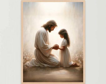 Kärleksfulla böner, kristen väggkonst, Jesus med flicka, Jesusbild, LDS-konst, bibeltryck, Kristus med barn, Jesustryck, religiös konst
