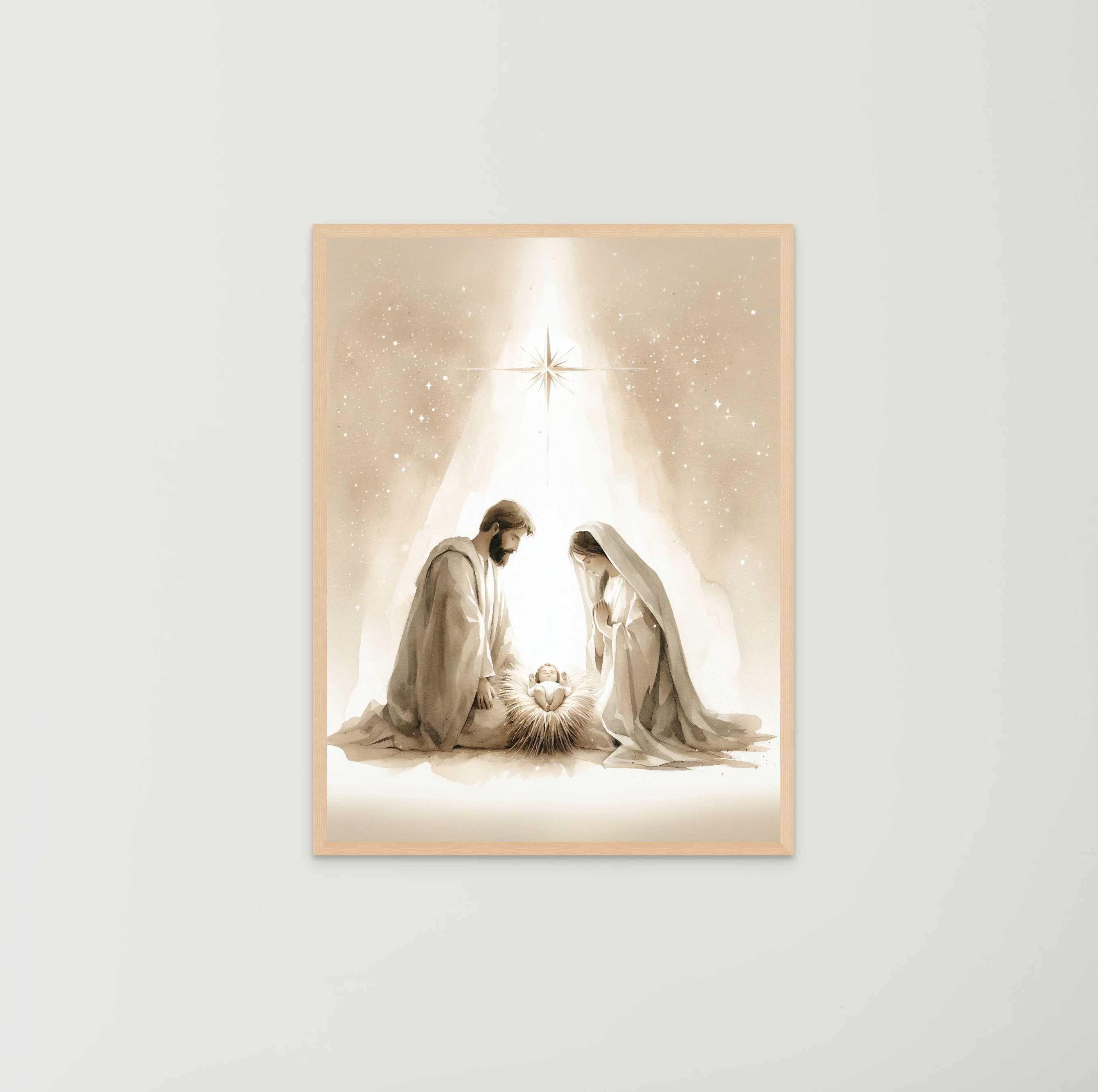 Statuetta Presepe Sacra Famiglia 10 Cm - Maria, Giuseppe E Gesù Bambino, Decorazione Natalizia In Poliresina Color Oro/grigio/rosso