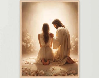 Su calidez, pintura cristiana, Jesús sanando a una mujer, láminas de Jesús, arte SUD, arte bíblico, Jesús con una mujer, láminas de Jesús, láminas cristianas