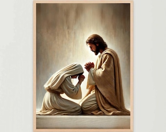 Oración a Cristo, Arte cristiano moderno, Jesús sana a una mujer, Grabados de Jesús, Arte SUD, Grabados bíblicos, Jesús con una mujer, Pintura cristiana