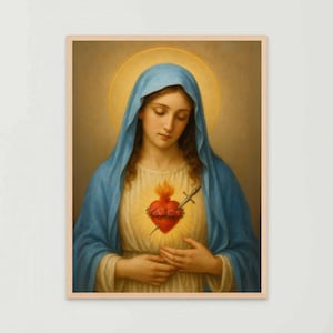 Immaculate Heart of Mary Watercolor Art, Christian Wall Art, Sacred Heart of Mary Print, Catholic Art, Virgin Mary Printable, Immaculate Art