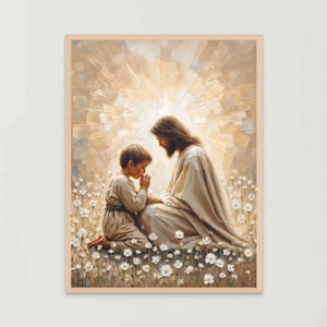 Jesus Praying with Boy, Modern Christian Art, Jesus and Boy, Jesus Prints, LDS Prints, Bible Prints, Christ with Children, Jesus Art Prints