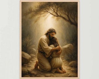 Close To Jesus, Christian Wall Art, Jesus Hugging Girl, Jesus Portrait, LDS Art, Bible Painting, Jesus with Woman, Jesus Art, Christian Art
