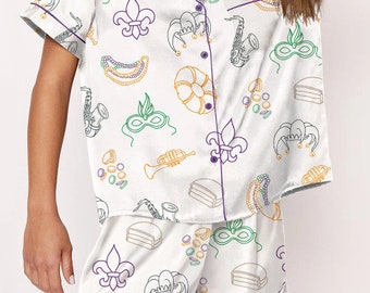 Mardi Gras Laissez Les Bons Temps Rouler Pajama Set, Mardi Gras Tour Pajamas Set, Swiftie Pajamas Set, Gift Shirt for Her On Mother Day