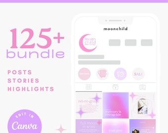 Paquete de plantillas de Instagram editables / Tarot místico rosa púrpura de astrología / Plantilla Canva personalizable / Marca de pequeñas empresas de redes sociales