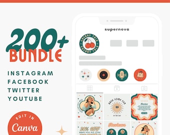 Paquete de plantillas de redes sociales editables / Marca Retro Red Green Cherry Talk / Plantilla Canva personalizable / Kit de marca para pequeñas empresas