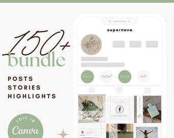 Paquete de plantillas de Instagram editables / Plantillas Canva / Fern Sage Green / Participación en redes sociales / Gráficos para pequeñas empresas