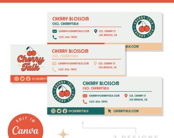 Plantilla de firma de correo electrónico editable / Marca Retro Red Green Cherry Talk / Plantilla Canva personalizable / Kit de marca para pequeñas empresas