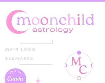 Diseño de logotipo editable / Tarot místico rosa púrpura astrología / Plantilla Canva personalizable / Gráficos de marca para pequeñas empresas en redes sociales