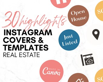 Portadas destacadas de Instagram personalizables para bienes raíces, plantillas, PNG / Plantillas Canva / Brillantes y coloridas / Redes sociales para agentes inmobiliarios