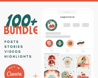 Paquete de plantillas de Instagram editables / Marca Retro Red Green Cherry Talk / Plantilla Canva personalizable / Marca de pequeñas empresas de redes sociales