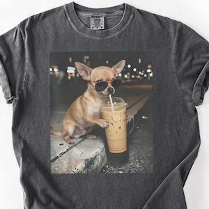 Chihuahua Drinking Iced Coffee Shirt, Funny Dog Meme Tee, Animal Shirt, Coffee Lover Chihuahua Meme Shirt, Comfort Colors Tshirt, Unisex Tee