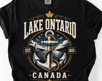 Vintage shirt met afbeelding van Lake Ontario, T-shirt met zonsondergang boven de Grote Meren, Comfort Colors Canada shirt, retro reiscadeau voor Ontario, T-shirt voor merenliefhebbers, vintage shirt met afbeelding van een meer