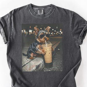 Yorkie Drinking Iced Coffee Shirt, Funny Dog Meme Tee, Animal Shirt, Coffee Lover Yorkshire Meme Shirt, Comfort Colors Tshirt, Unisex Tee